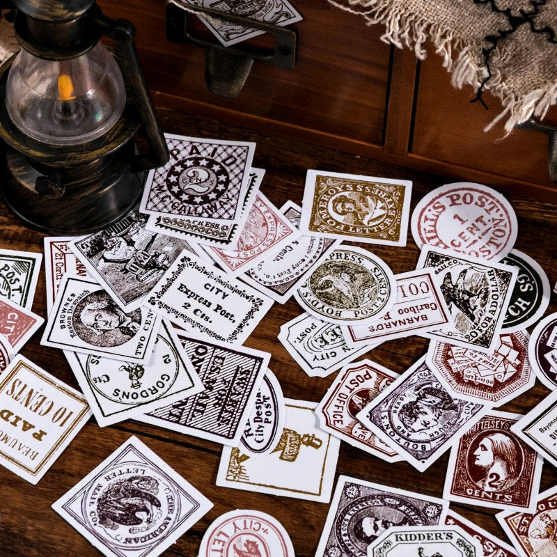 

45Pcs/Box Creative Stamp Vintage Tags Stickers DIY Stationery Scrapbooking Album Decorative Supplies Notebook Stickers