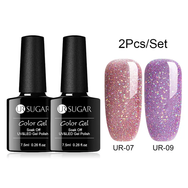 2pcs set28 Ur Sugar 2/4 шт. Розовый Блестящий Гель-лак для ногтей замочить от УФ-светодиодный длительный гель лак для ногтей Лаки маникюрный лак набор украшений - Цвет: 2pcs set28