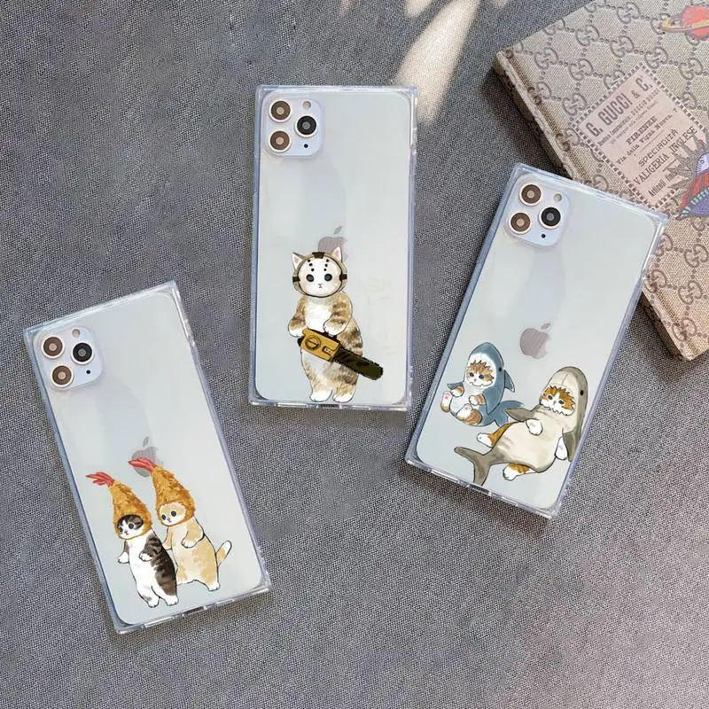 

Cute cartoon cat Phone Case For iPhone 7 8 11 12 X XS XR MINI Pro Max Plus Clear Square Transparent
