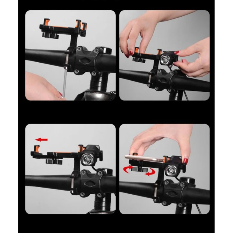 

Adjustable Rechargeable Bike Phone Holder with Light Bicycle Aluminum Alloy Cell Phone Mount for Mountain Bike Bicycle G99D
