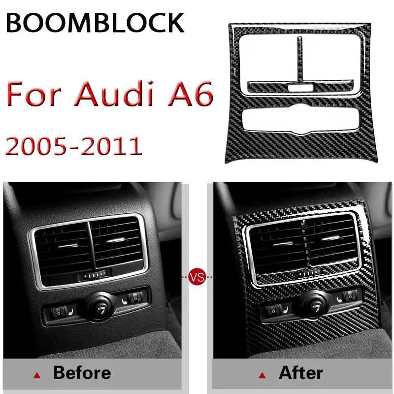 

BOOMBLOCK Car Interior Carbon Fiber Rear Air Condition Vent Decorative Stickers Styling For Audi a6 c5 c6 2005-2011 Accessories