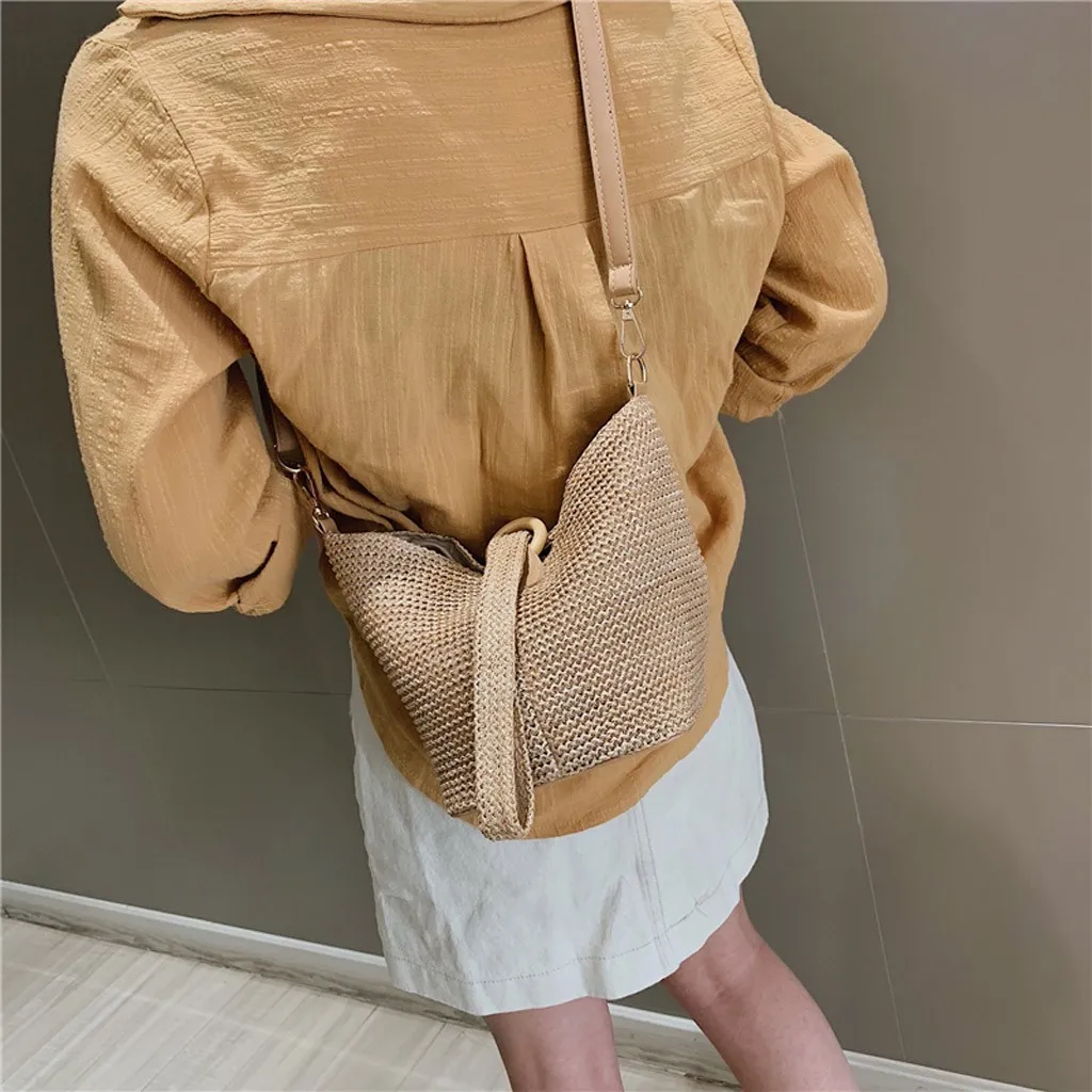 Женская летняя пляжная сумка через плечо однотонные сумки с открытым плетением