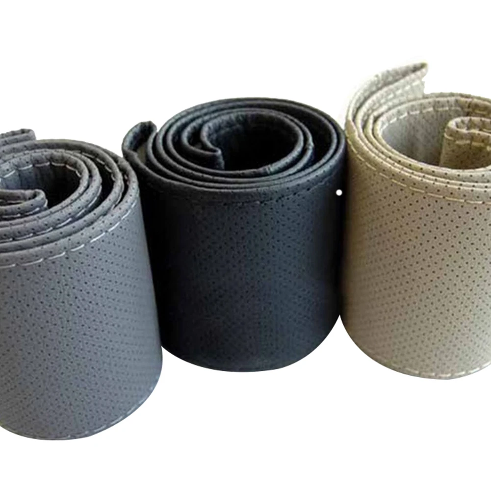 Искусственные кожаные чехлы для автомобиля чехол рулевого колеса Thread текстурная