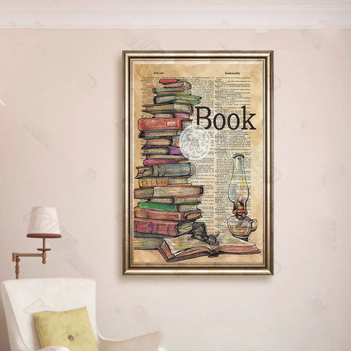 

Modern Style Murals Classic Book Kerosene Lamp Poster Home Residential Bedroom Decoration Living Room Canvas Painting