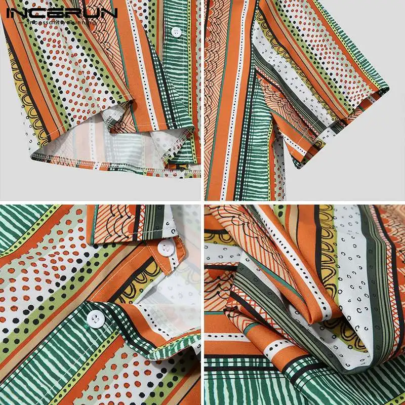 

Summer Men Casual Shirt Striped Vintage Lapel Short Sleeve Breathable Hawaiian Shirts Streetwear 2021 Camisas Hombre 3XL INCERUN