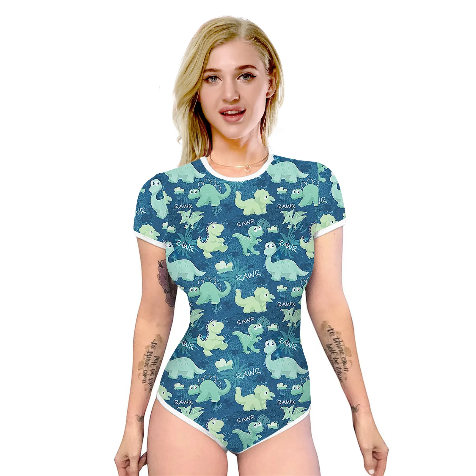 

2021 Summer New Women Bodysuit Slim Cute Girl Style Female Rainbow Unicorn Print Bodycon Sleepwear Jumpsuit Short Sleeve Rompers