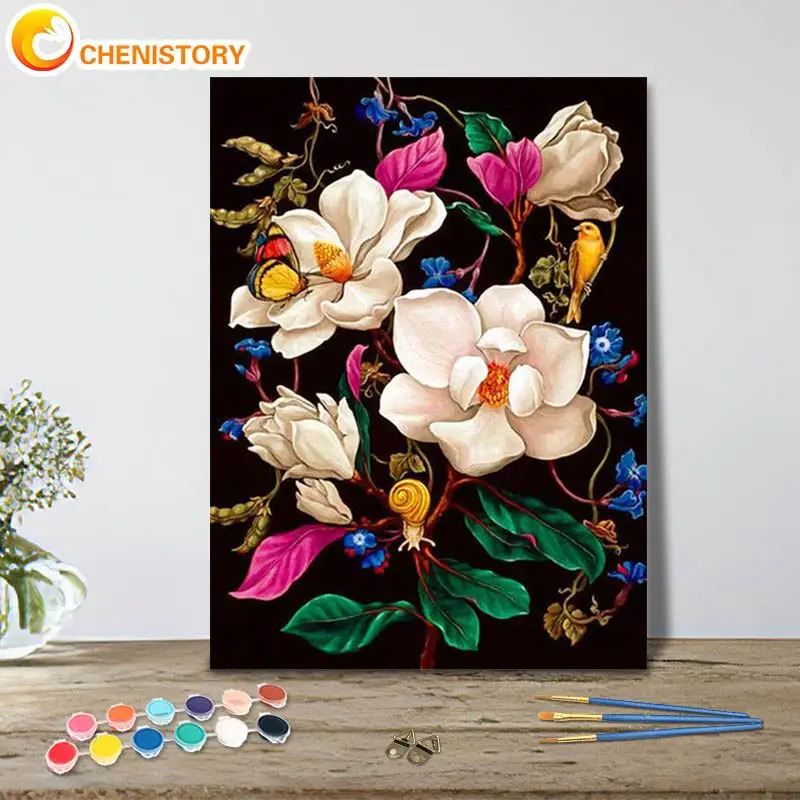 

CHENISTORY Painting By Number Lily Kits Handpainted Diy Frame Picture By Number Flower Home Decoration Drawing On Canvas Gift