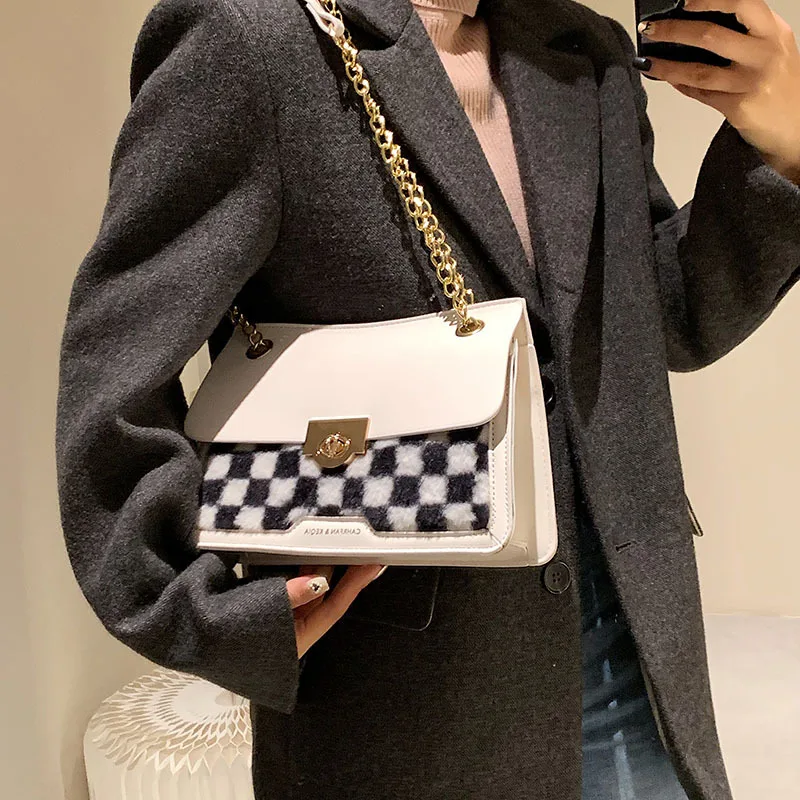 

Новая текстурированная женская сумка на цепочке, Осень-зима 2021, модная клетчатая сумка для подмышек, Диагональная Сумка на одно плечо