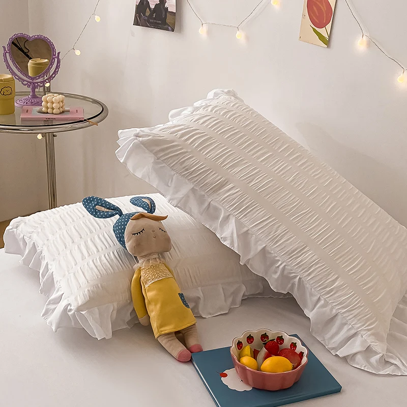 Korean Princess bedding set cotton 4pcs girl lace duvet cover Bed sheet pillowcases wedding bedclothes linen king queen size | Дом и сад