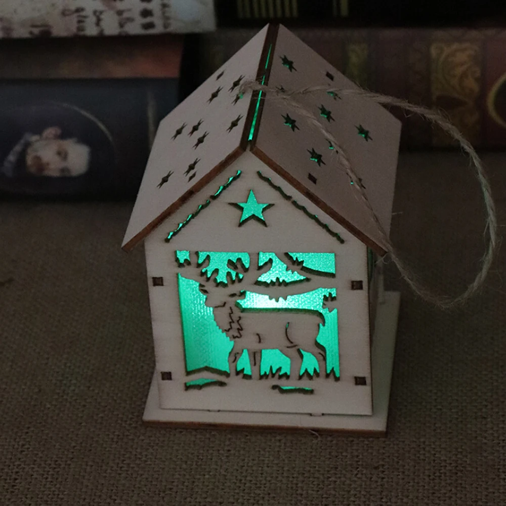 Hot LED Merry Christmas Decoration for Home Lighting Glowing Wooden House Tree Decorations Pendant DIY Gift Window Dis | Дом и сад