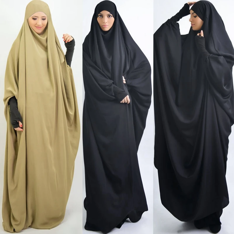 Цельный мусульманский длинный хиджаб с полным покрытием женское платье-хиджаб молитвенная одежда с капюшоном Jillbab Abaya Рамадан женская одеж...