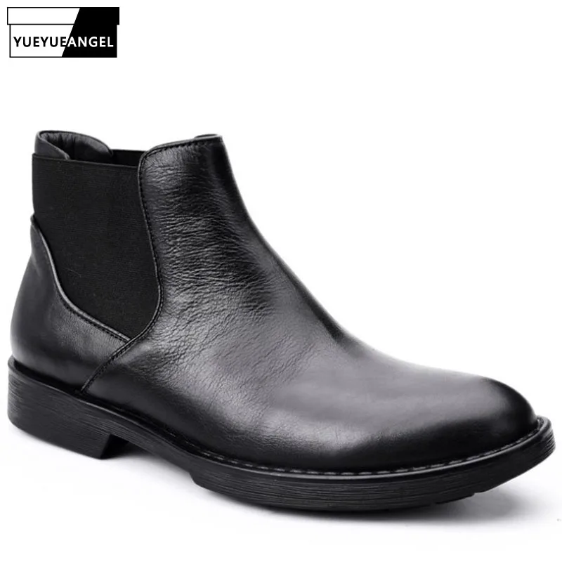 Мужские ботинки челси в британском стиле черные повседневные рабочие ботильоны
