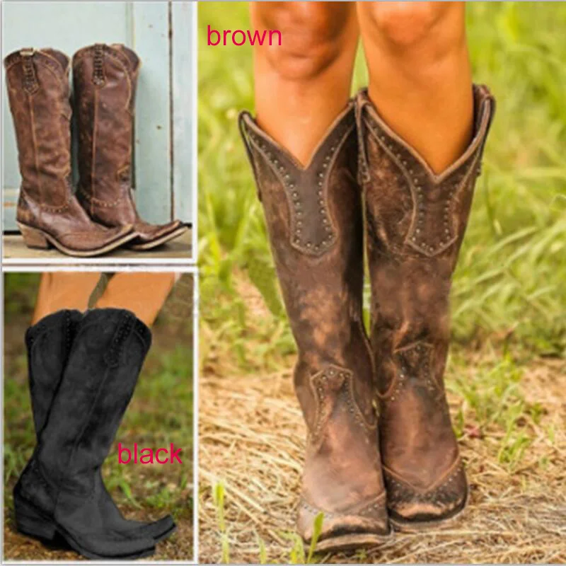 Женские сапоги до колена с круглым носком Винтажные гладиаторы из искусственной