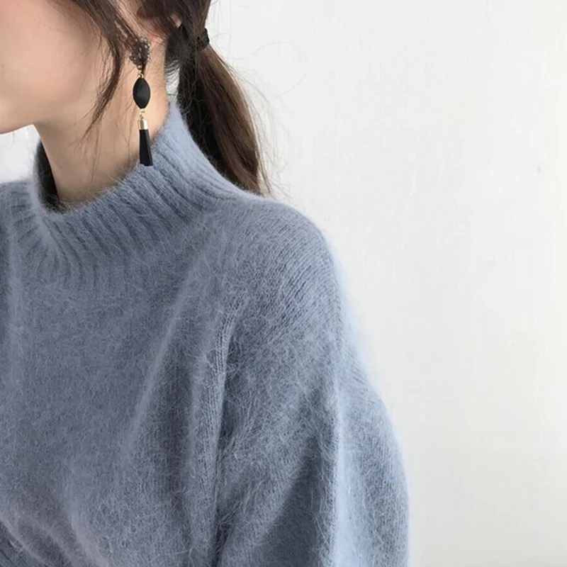 

NORMOV Autumn Winter Turtleneck Sweater Women Mohair Long Sleeve Knitted Sweater New Feamle Casual Pullovers Sweaters Slim Tops