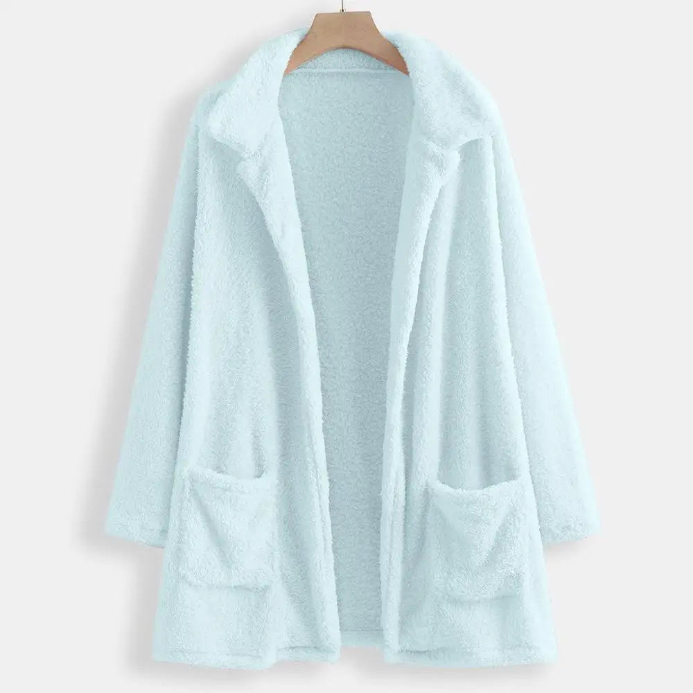 

Plush Fleece Coat Plus Size Women Winter Fluffy Coat Fashion Casual Solid Lapel Fake Fur Woolen Coat Female Overcoat