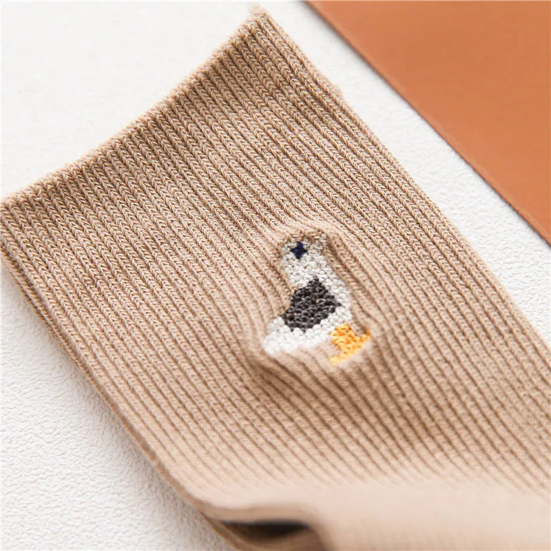 Осенне-зимние женские носки из чесаного хлопка с вышивкой милого мультяшного