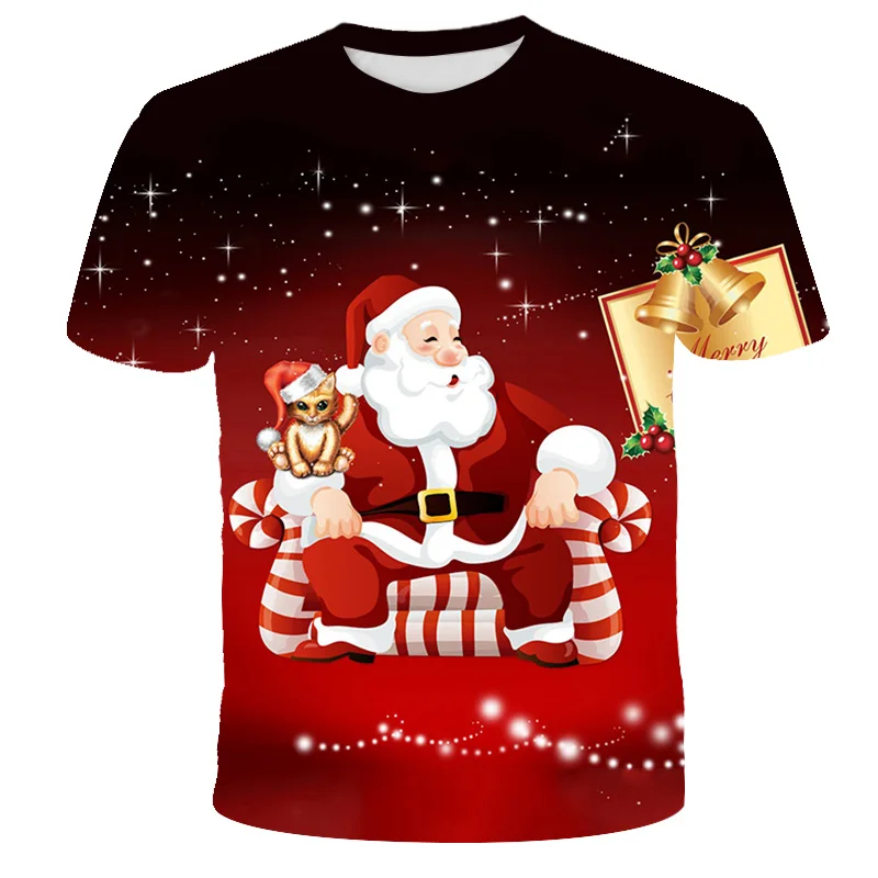 

Elf santa reindeer 3d printing tee top 4-14T Children's Fun T-shirt Santa Claus T-shirt Short Sleeve T-shirt