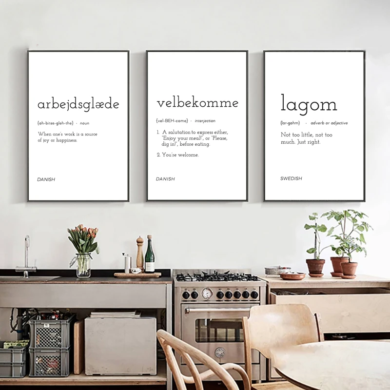 Lagom Arbejdsglæde Velbekomme определение Nordic Плакаты и принты минимальной работе настенный