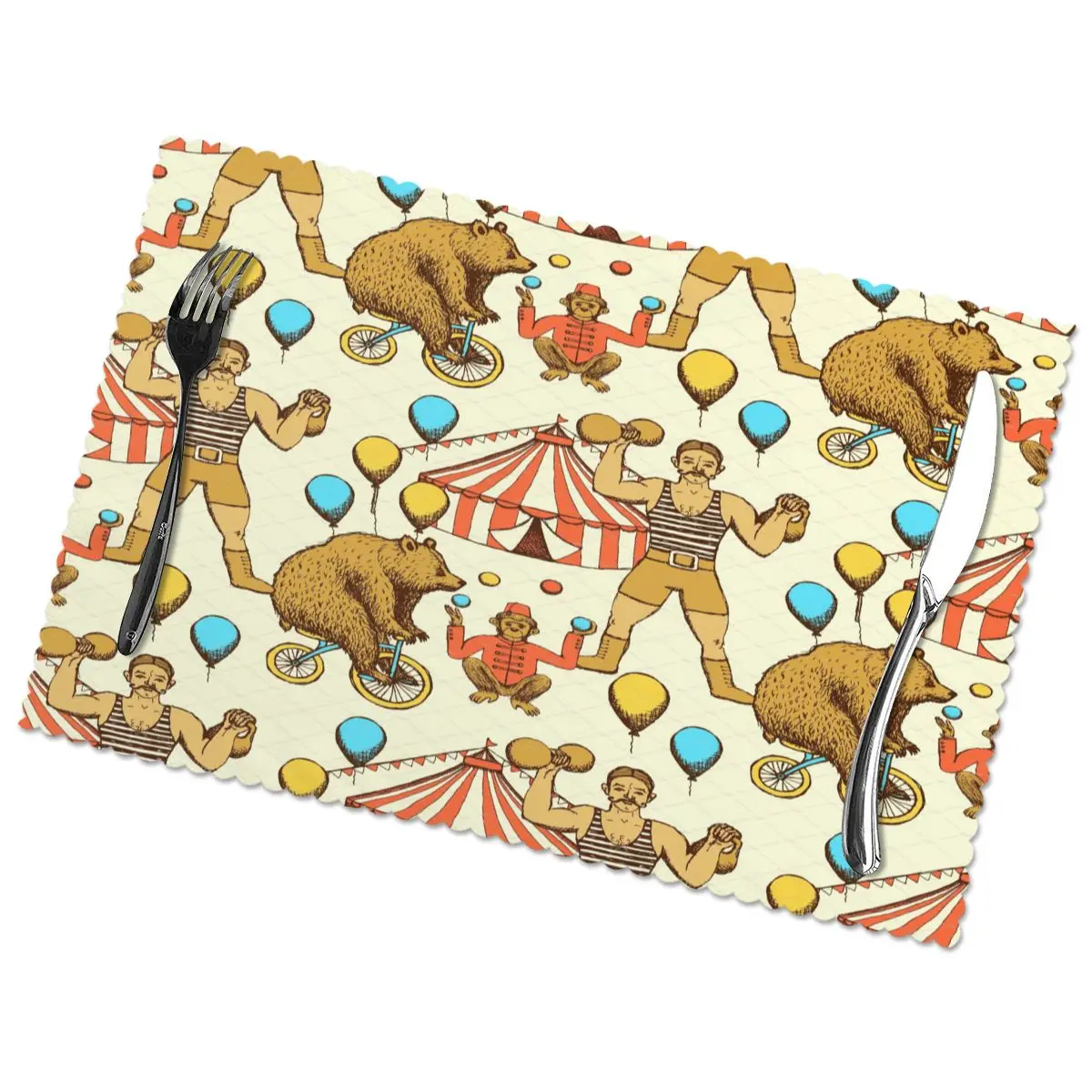 6 шт. столовых Настольный коврик цирк медведей для столов жар-изоляции Лен Кухня