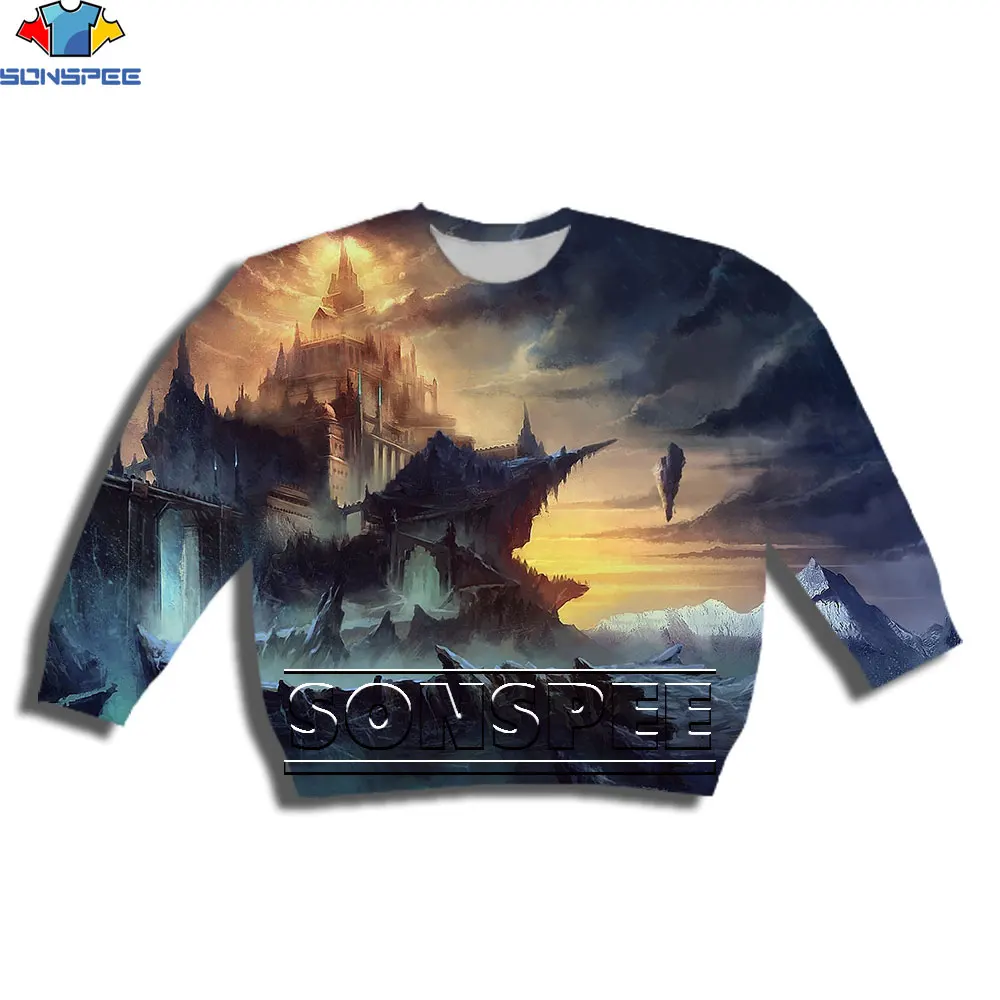 

Свитшот детский SONSPEE с 3D-принтом «замок мечты», без кепки, модная повседневная Уличная одежда для детей, Детский спортивный костюм с длинным ...