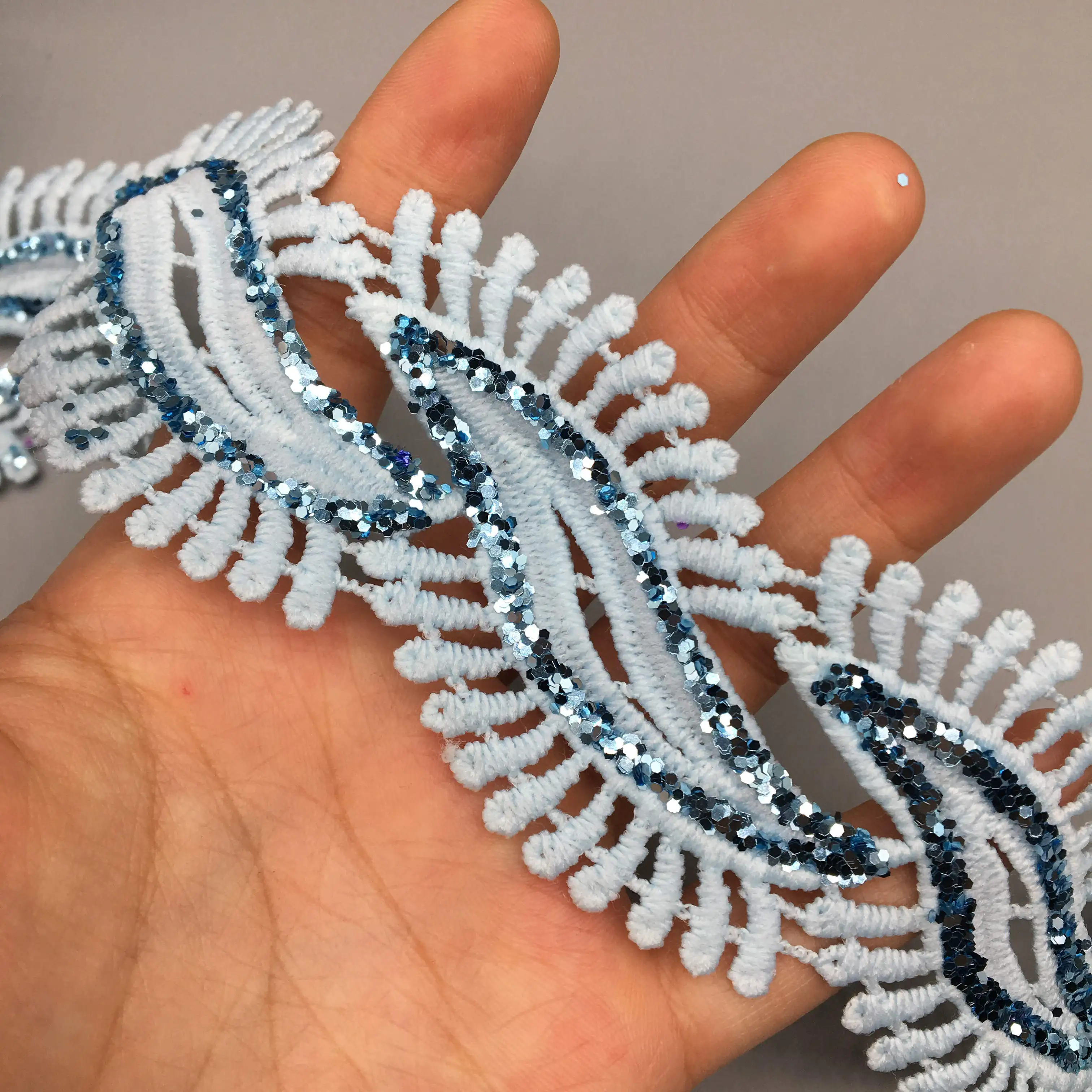 2 ярда синие ресницы Золотая блестящая кружевная лента ткань жемчужная вышитая