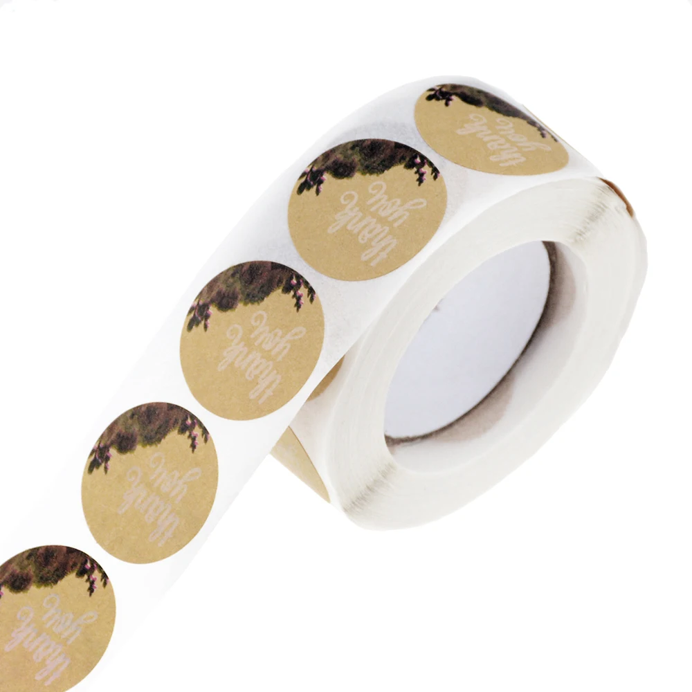 500 шт/рулон кухонные аксессуары коричневый крафт Цветочные Спасибо наклейки
