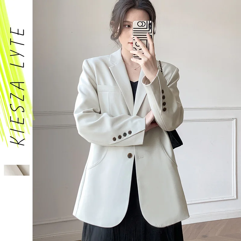 Minimalism Beige Suit Blazer Female Offical Lady 2022 Spring Sutumn New Loose Suit Female Outfit