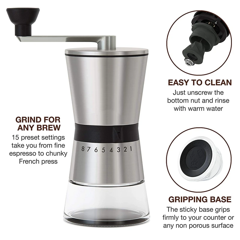 

Manual Coffee Grinder Conical Ceramic Burr Portable Hand Crank Mill 304 Stainless Steel