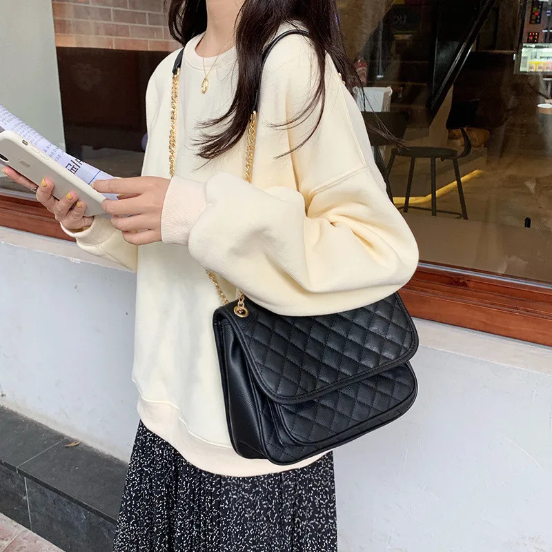 Модная женская сумка на плечо с цепочкой мессенджер алмазным узором брендовая