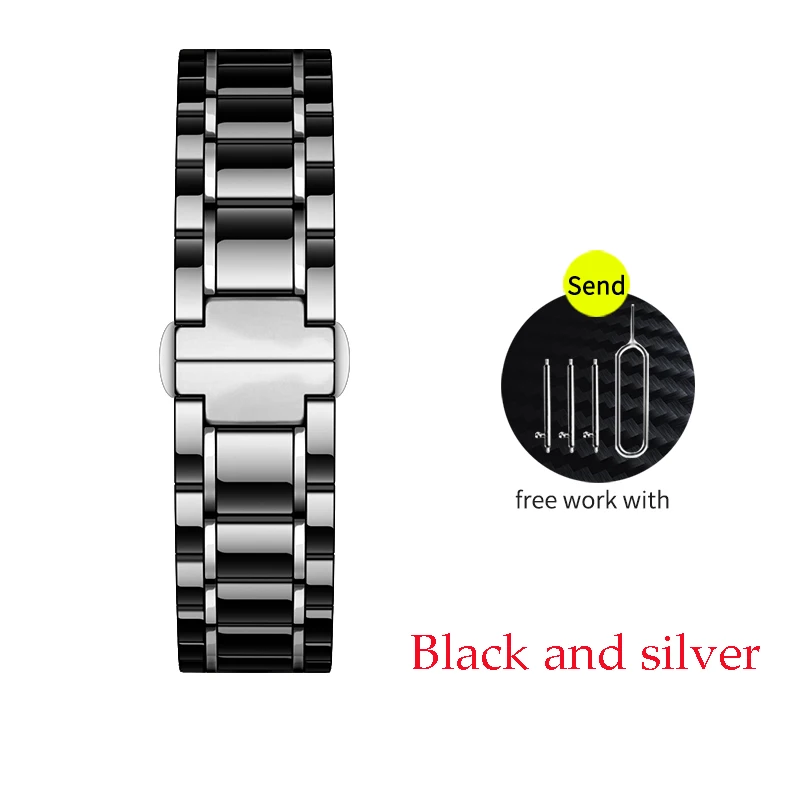 Black and silver 18/20 / 22мм Керамический ремешок для часов для Samsung Galaxy 46/42 мм Сменная лента / Gear s2 s3 / HONOR Watch Magic для Huawei часы GT / Talkband B5 Amazfit Watch 2s 1 ремешок Аксессуары - Цвет ремешка: Black and silver