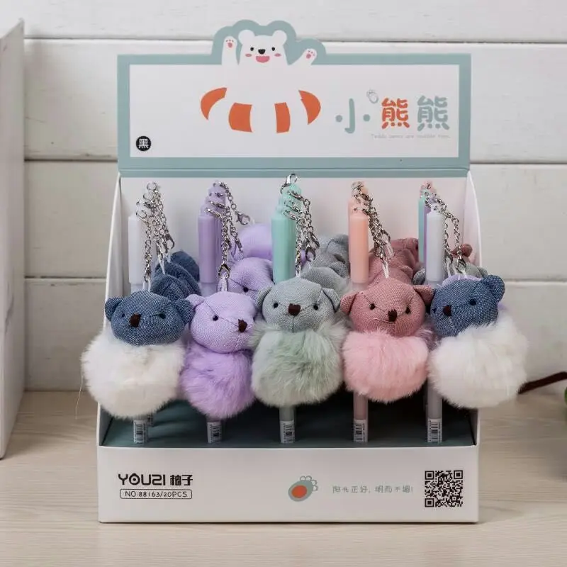 

Гелевые ручки с подвеской из медвежьей шерсти, подарочные ручки черного цвета с гелевыми чернилами, милые Канцтовары для письма, офисные и ш...