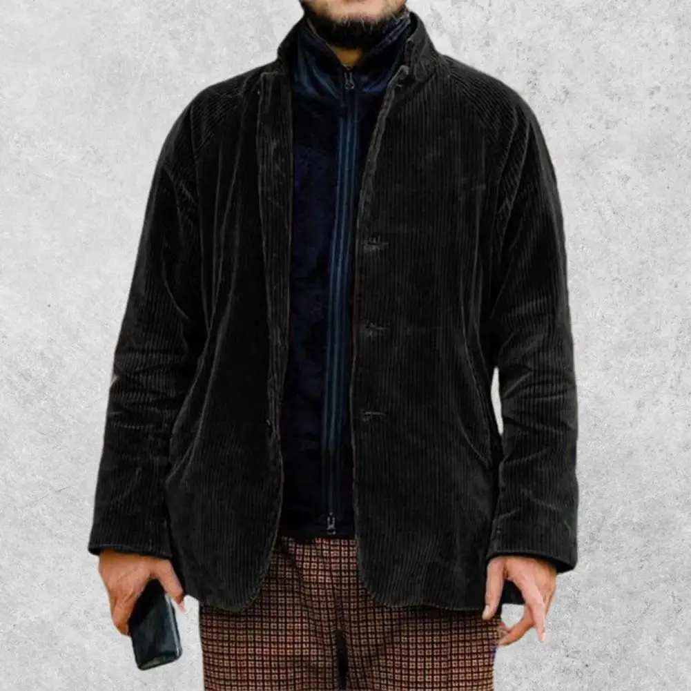 

Autumn Winter Men Jacket Turtleneck Vintage Thick Warm Fake Two-piece Corduroy Cardigan Men Casual Coat for Work Streetwear