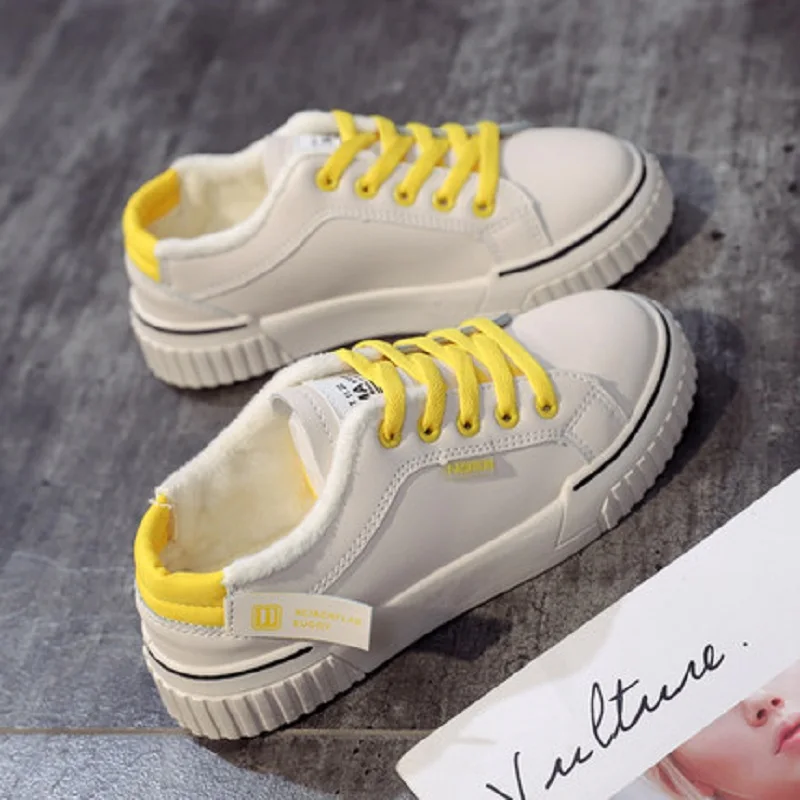 Женская хлопковая обувь с бархатной подкладкой белая повседневная на осень и