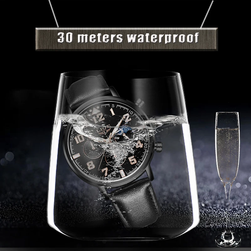 Часы наручные LIGE Мужские кварцевые брендовые Роскошные спортивные