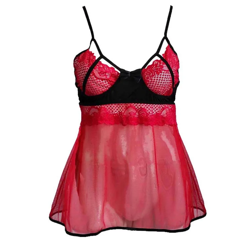 

Sexy Lingerie Women Silk Lace Sleeveless Babydoll V Neck Nightdress Nightgown Short Sleepwear Night Dress Underwear Plus Size