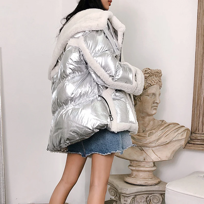 Женские куртки с натуральным мехом на белом утином пуху качественная зимняя Серебристая куртка 2020|Женские