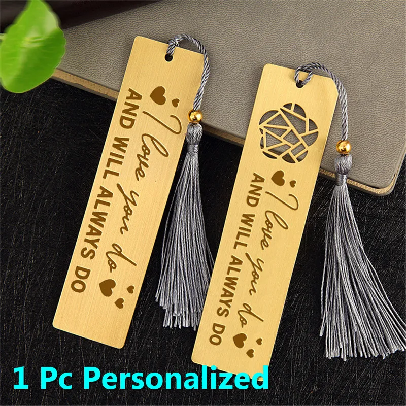 

1pc Engraved Personalized Metal Bookmark Custom Stamped Embossed Etched Carved Bookmark Stainless Steel With Tassel SQ028