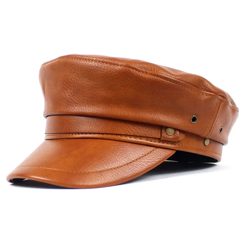 Черная военная шапка из искусственной кожи Женская Ретро кожаный берет осенне