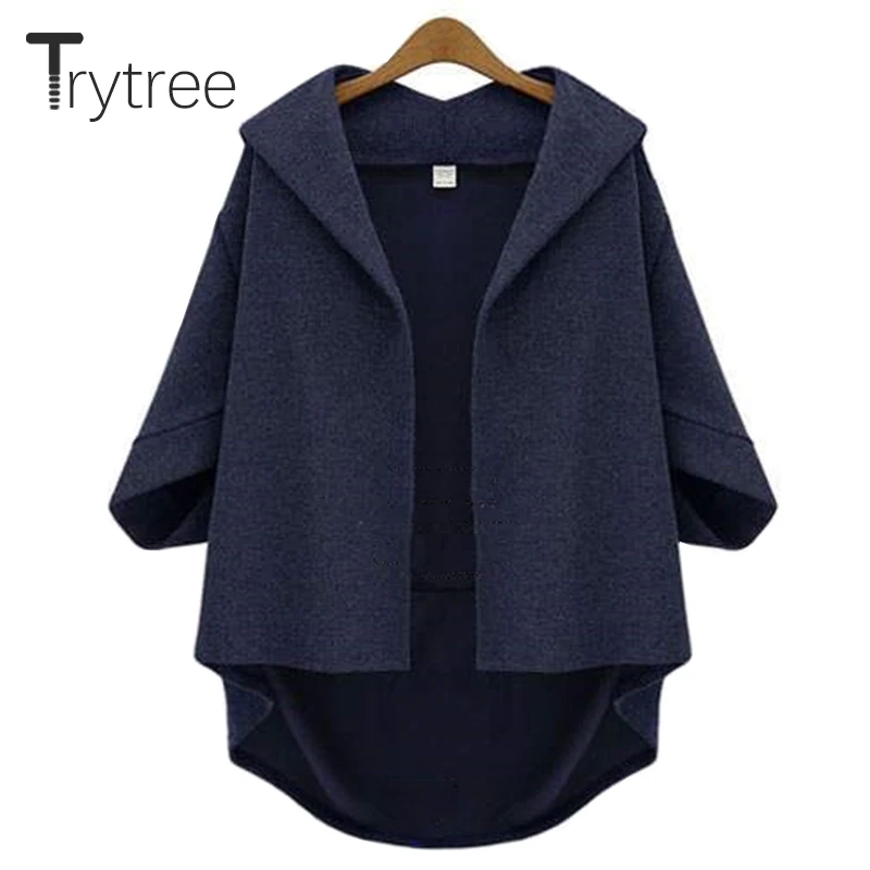 Trytree/2019 осенне зимнее женское пальто повседневное однотонное с отложным