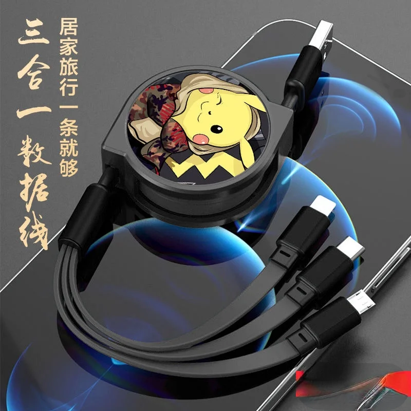 

Cartoon Pokemon Pikachu Data Cable Three In One for Android for IPhone Type-c Mobile Phone Charging Cable Customized Gift