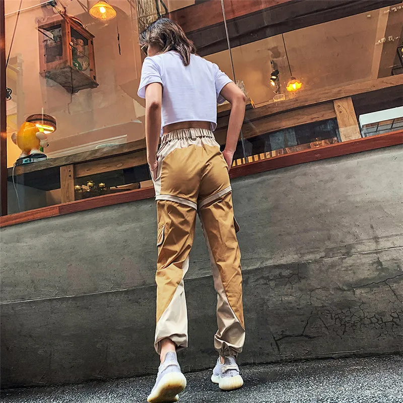 InstaHot Харадзюку уличные брюки карго лоскутные с карманами повседневные женские осенние брюки джоггеры уличные брюки