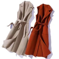 womens new western woolen waistcoat mid length autumn winter small korean style loose windbreaker long vest sleeveless jacket