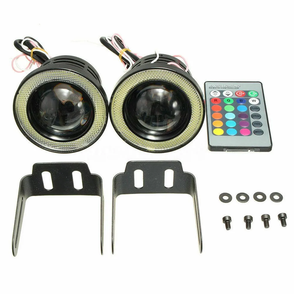 

RGB LED Projector Fog Lights Halo Rings 12V DC 2pcs 3.5\\\" 30W Angel Eyes