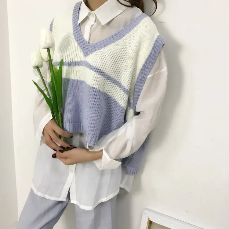 

Sweater Vest Women Striped Loose Preppy Sleeveless Sweaters Students Korean Style Autumn Winter Outwear New
