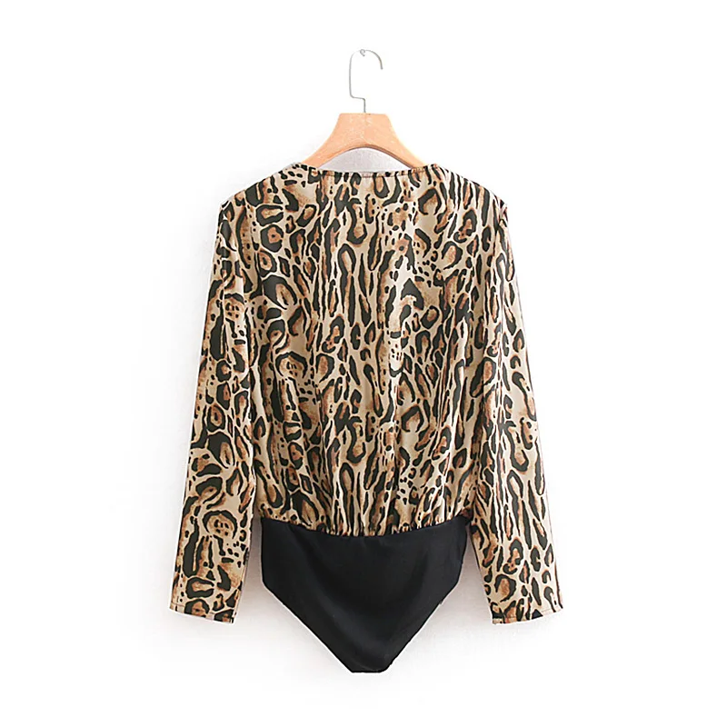 Винтажное сексуальное боди на завязке с леопардовым принтом Женская мода 2019