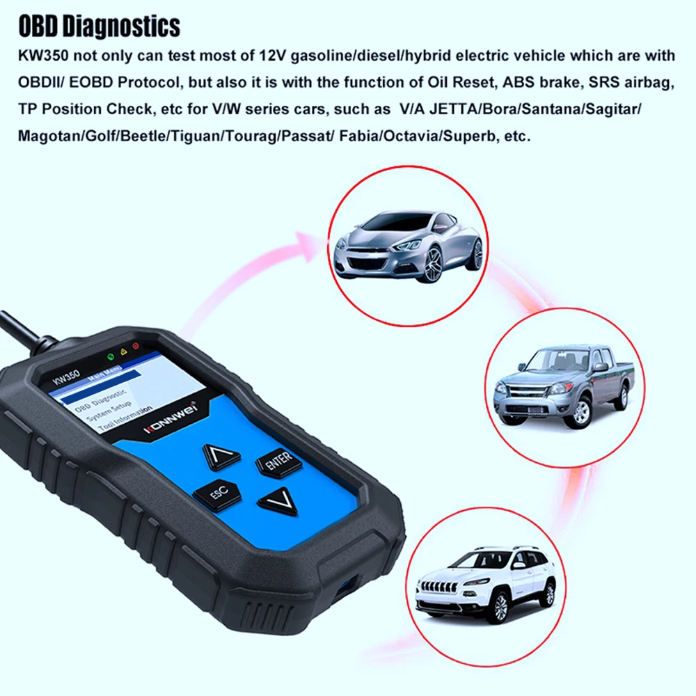 

KONNWE KW350 Professional OBD2 Scanner Auto Code Reader For VW For Audi For Skoda Diagnostic Check Engine Light Scan Tool