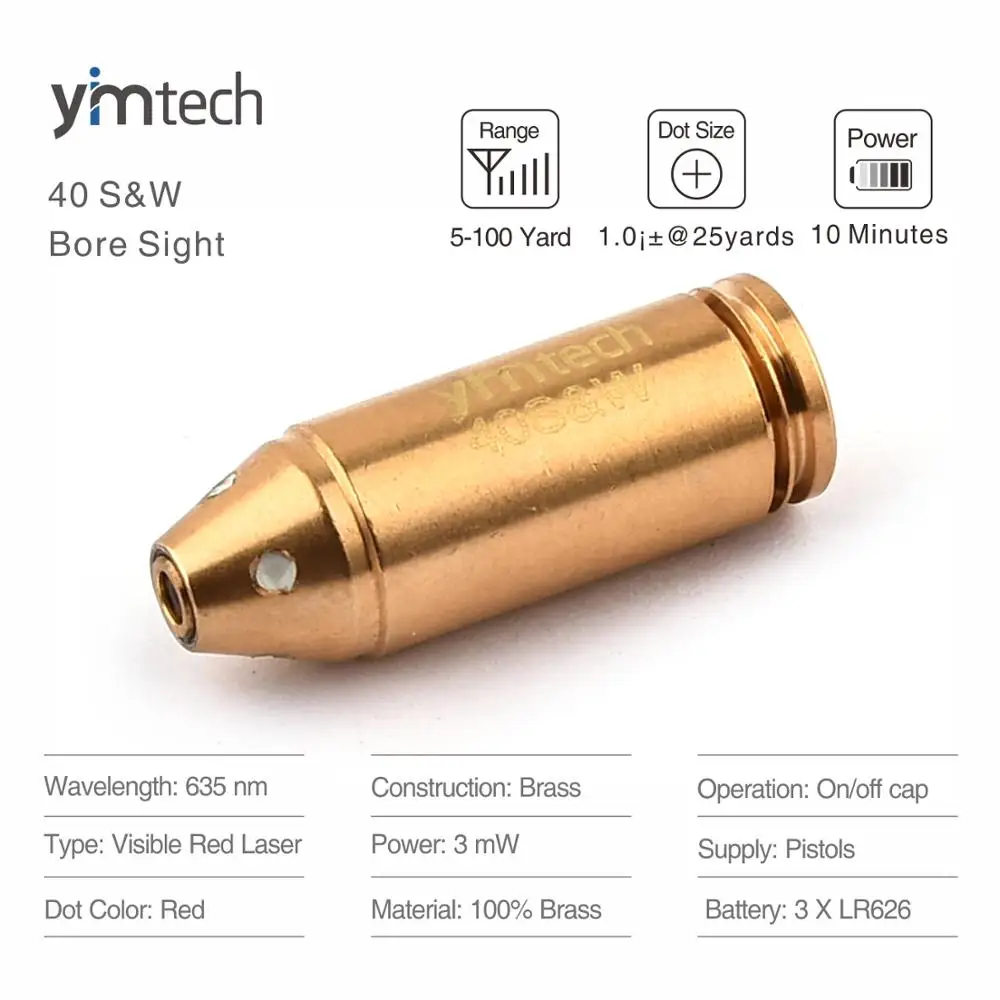 40S& W картридж лазерный Boresighter прицел, красная точка отверстие прицел лазерный Boresight пистолет Картридж прицел