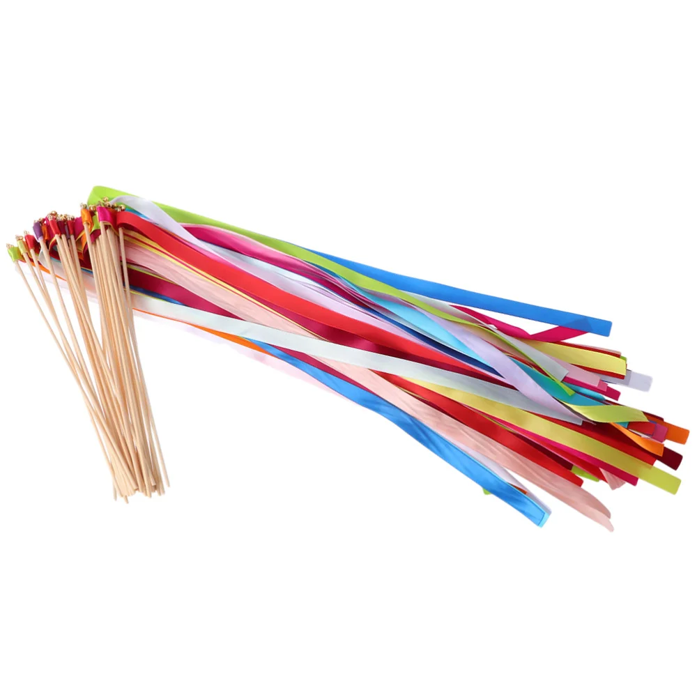 

50pcs Wedding Wands Ribbon Streamers with Bell Fairy Stick Party Favors Supplies (Assorted Colors)