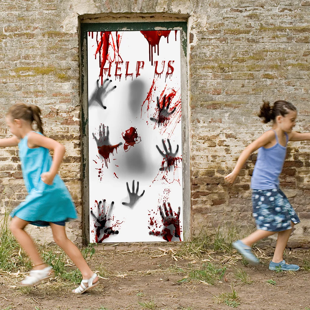 

Halloween Door Sticker Bloody Hand Foot Print Stickers Self-adhesive Scary Room Art Decor Party Wall Decal Floor Door Decor