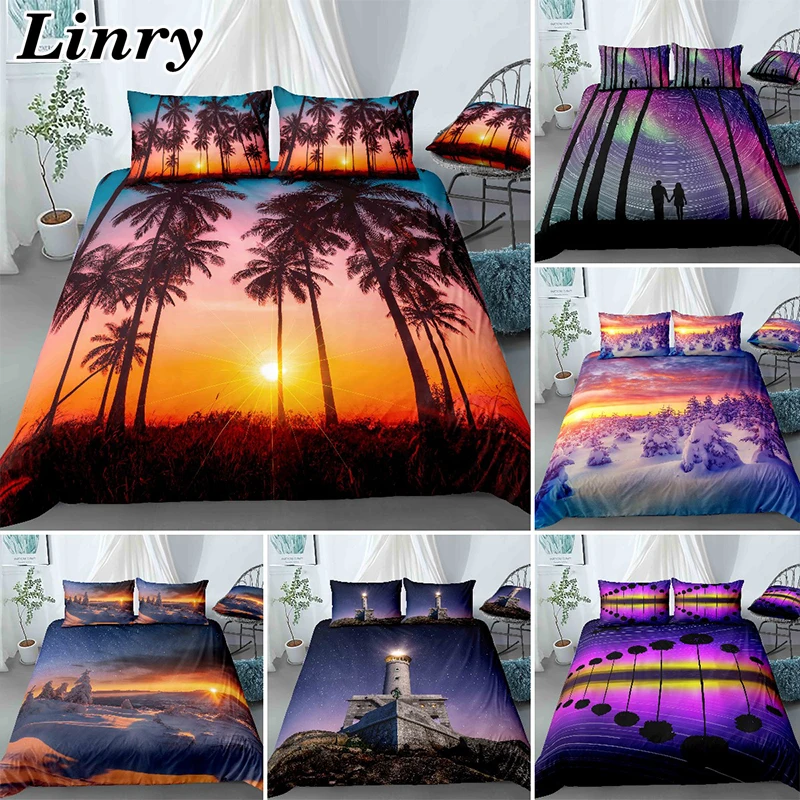 

3D Pattern Scenic Snow Mountain Aurora Bedding Sets Duvet Cover and Pillowcase Queen King Size Comforter Cover Bed Sets